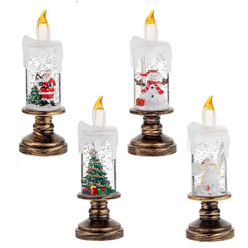 Decorações de natal lâmpada vento vela castiçal neve floco caixa música criativo presente natal arranjo cena