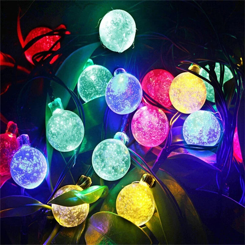 Solar led bola de cristal luz da corda 10m à prova dwaterproof água luzes fadas natal casamento guirlanda jardim gramado árvore decoração ao ar livre