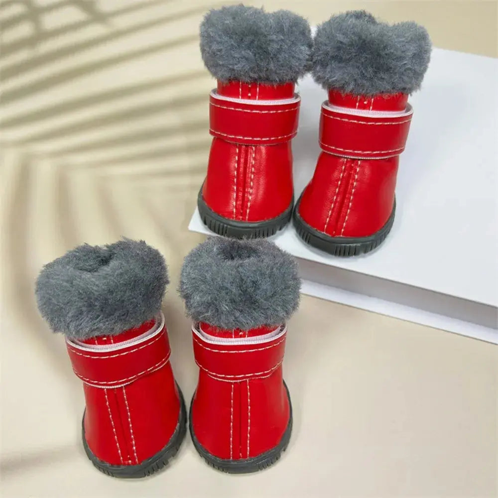 4 pçs inverno sapatos para cães de estimação antiderrapante anti-congelante botas para cães à prova dwaterproof água couro do plutônio resistente ao desgaste sapatos de lã do cão temporada de inverno Kasa & Pet