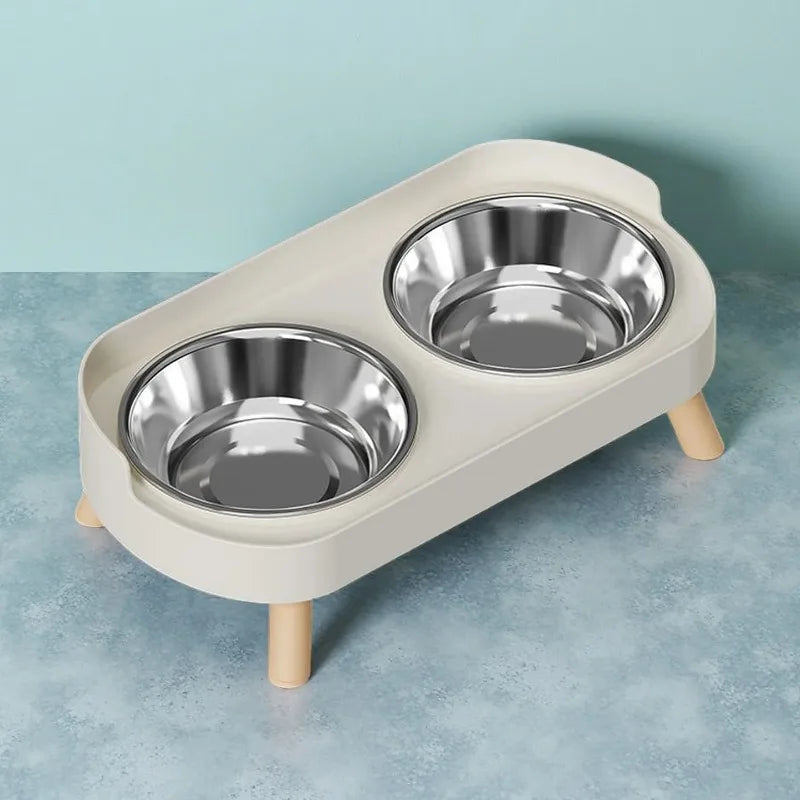 Estação de Alimentação e Bebedouro para Pets com Duas Tigelas de Aço Inoxidável e Suporte para Pescoço para Gatos e Cães