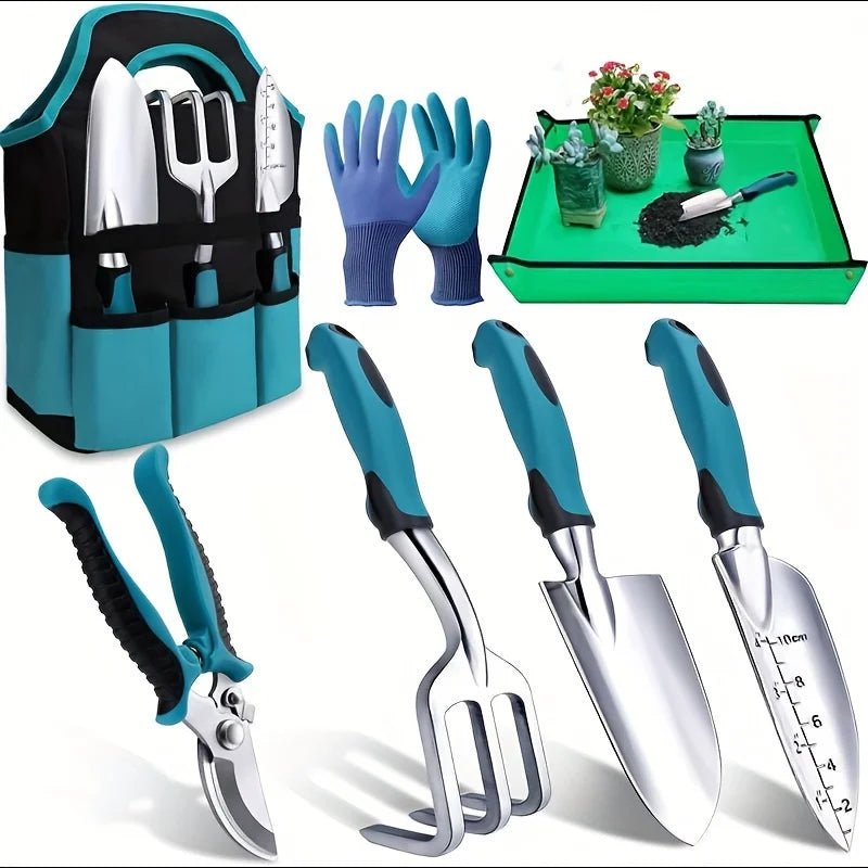 Conjunto de 7 Peças de Ferramentas de Jardinagem em Metal Durável com Aço Inoxidável Resistente à Ferrugem e Liga de Alumínio, Adequado para Cuidados com a Jardinagem