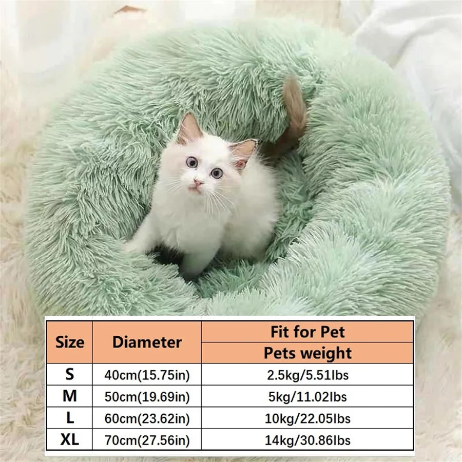 Cama Macia para Gatos e Cães, Almofada de Pelúcia Quente de Pelo Sintético, Cama Redonda Confortável em Formato de Rosquinha, Lavável para Cães e Gatos de Pequeno e Médio Porte