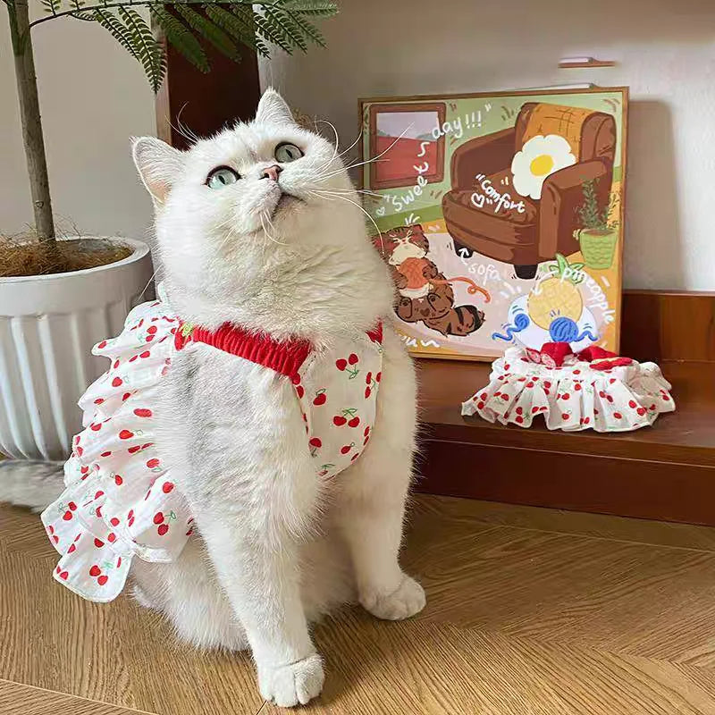 Vestido para animais de estimação para cães e gatos – Roupas estampadas estilo bolo em camadas, vestuário de raça pequena e média, adorável roupa de verão