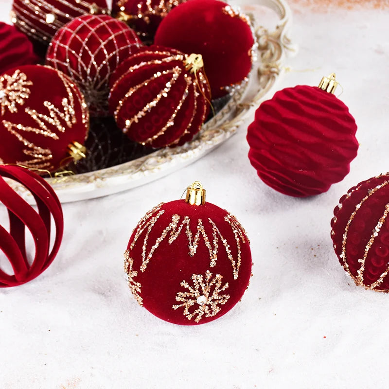 4 pçs 8cm vinho vermelho bola de natal ornamento decoração da árvore de natal esferas pingente textura de veludo bola ano novo decoração para casa
