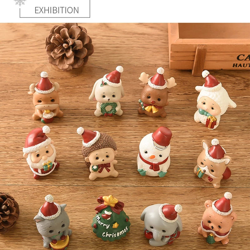 Natal resina família pequenos animais ornamentos criativo decoração para casa mini árvore de natal velho presente de natal