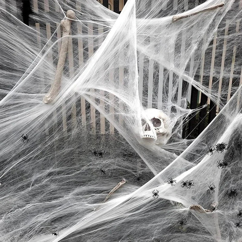Decoração de halloween teia de aranha branca artificial elástica teia de aranha para o dia das bruxas assustador festa em casa adereços decoração de casa assombrada