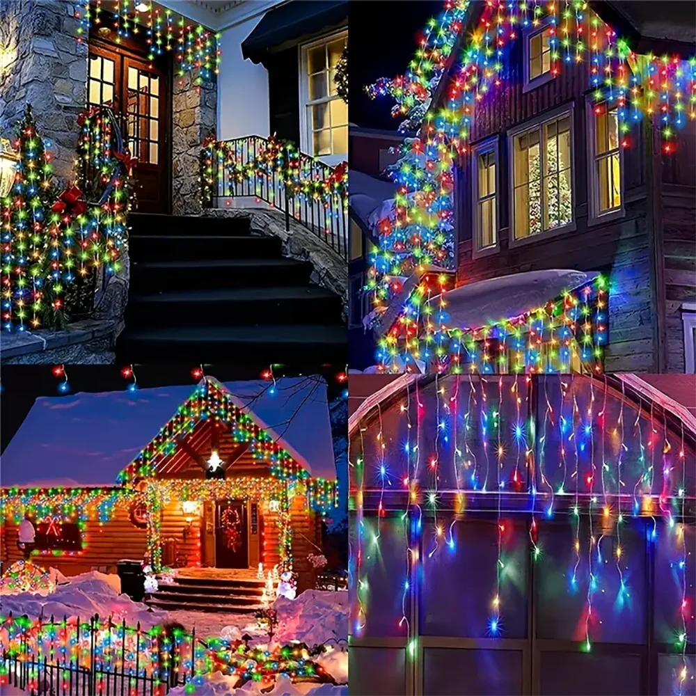 Luzes de Natal Solares em Forma de Gelo 98/162LED com 8 Modos de Iluminação para Jardim, Pátio, Casamento, Festa, Gazebo, Decoração de Natal IP65