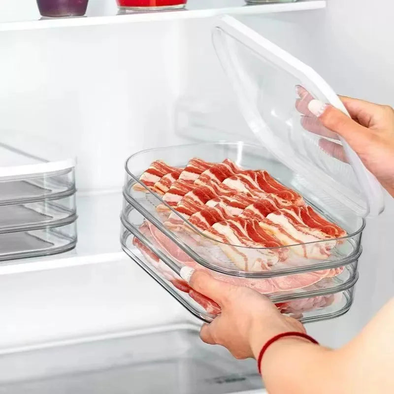 Recipiente de carne para geladeira, recipientes empilháveis de armazenamento de cortes frios com tampas transparentes para carne de deli, bacon, queijo e preparação de refeições