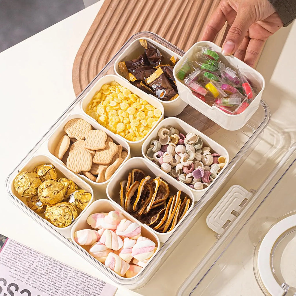 Bandeja de Servir Dividida com Tampa, Recipiente para Armazenamento de Alimentos, Caixa de Lanches, Recipientes para Lanches com 8 Compartimentos, Recipientes para Armazenamento de Frutas