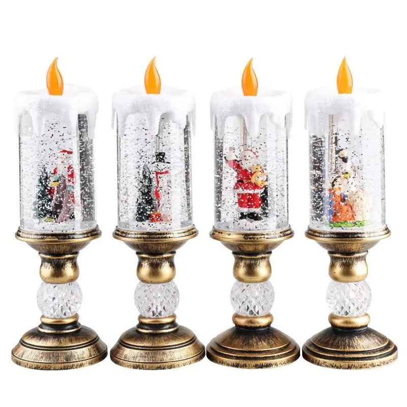 Decorações de natal lâmpada vento vela castiçal neve floco caixa música criativo presente natal arranjo cena