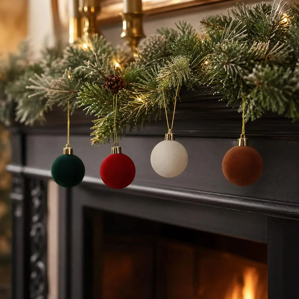 Bolas de Natal Flocadas, Enfeites para Árvore de Natal, Pingentes, Guirlanda de Natal, Decoração com Bolas de Veludo, Suprimentos DIY para Festas em Casa