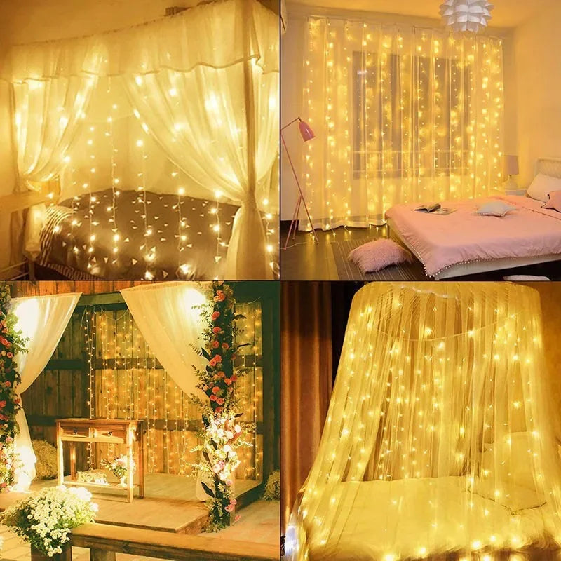 Luzes de Natal LED, Cortina de Luzes de Fada com 8 Modos, Controle Remoto USB, Decoração de Natal para Casa, Lâmpada de Ano Novo