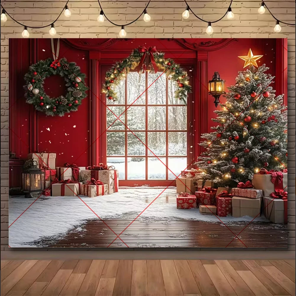 Natal inverno fundo vintage lareira festa decoração crianças photo studio suprimentos árvore de natal lanternas cenário nevado