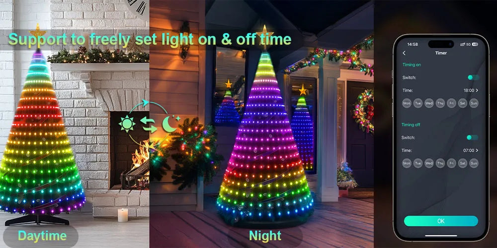 Presentes de Natal 2027, 1,8m/5,9ft, 400 LEDs, Luzes de Cordão para Árvore de Natal, Luzes Decorativas Internas com Mudança de Cor para Decoração de Casa em Feriados