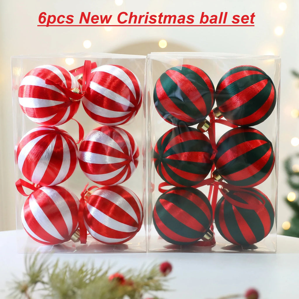 Novo 6 pçs conjunto de bola de natal pingente decorativo seda janela de natal atmosfera decoração árvore de natal bola de espuma pingentes