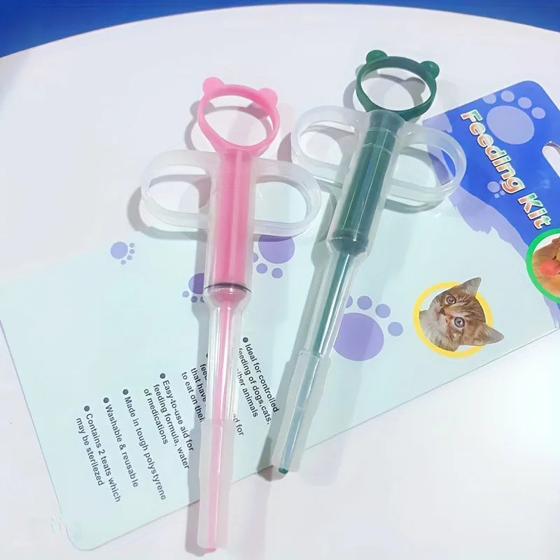 Dispensador de Comprimidos para Animais de Estimação Adequado para Gatos e Cães, Seringa para Medicamentos, Alimentador Oral de Comprimidos, Empurrador Simples de Comprimidos para Pets, Inclui 2 Opções de Ponta Macia