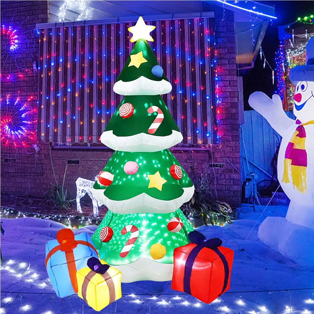 Árvore de natal inflável de 2.1m/7 pés com luzes led ornamento ao ar livre presente de natal festa de ano novo decoração interna brinquedos