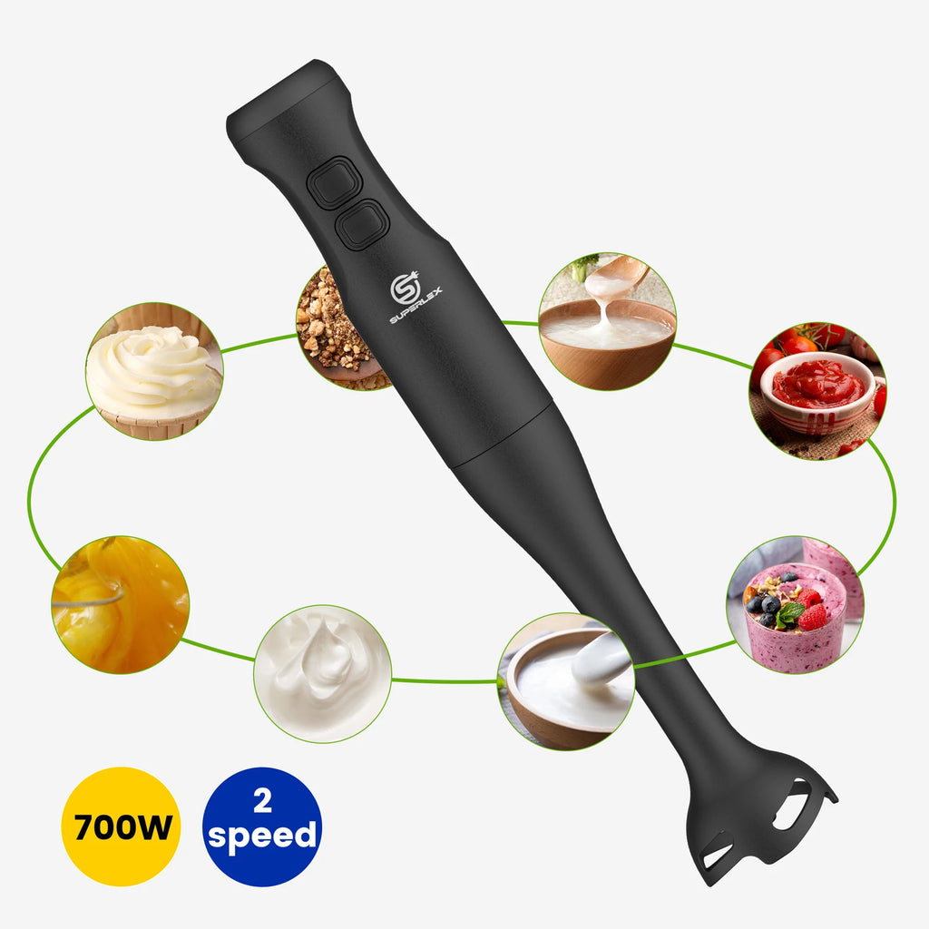 SUPERLEX 350W Mixer de Imersão 4 em 1, Conjunto de Mixer Elétrico Portátil com Batedor, Copo Medidor de 500ml e Picador de 700ml, Controle de 2 Velocidades para Sopas, Smoothies, Papinhas e Carne Moída