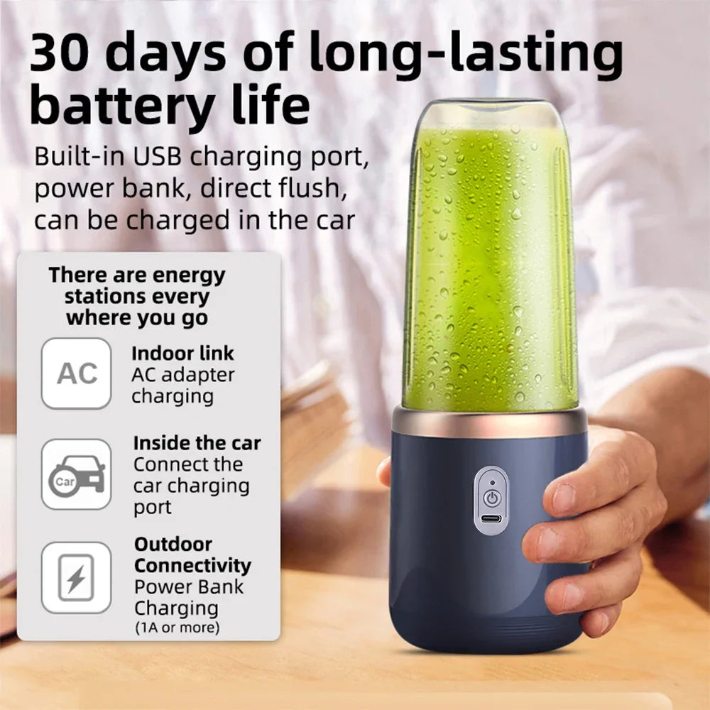 Liquidificador de Frutas Doméstico 400ML, Espremedor Elétrico Portátil, Máquina de Milkshake Multifuncional com 6 Lâminas