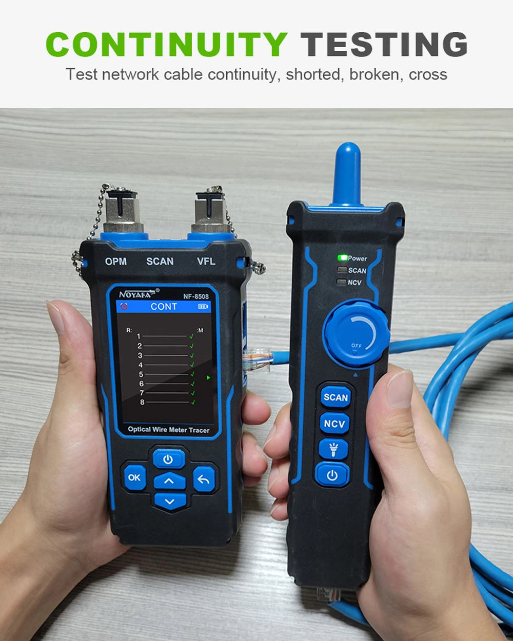 Noyafa-Network Cable Tester, Ethernet Cable Tracker, OPM VFL PoE Checker, Medir Comprimento, Wiremap, Ferramentas de Rede, NF-8508