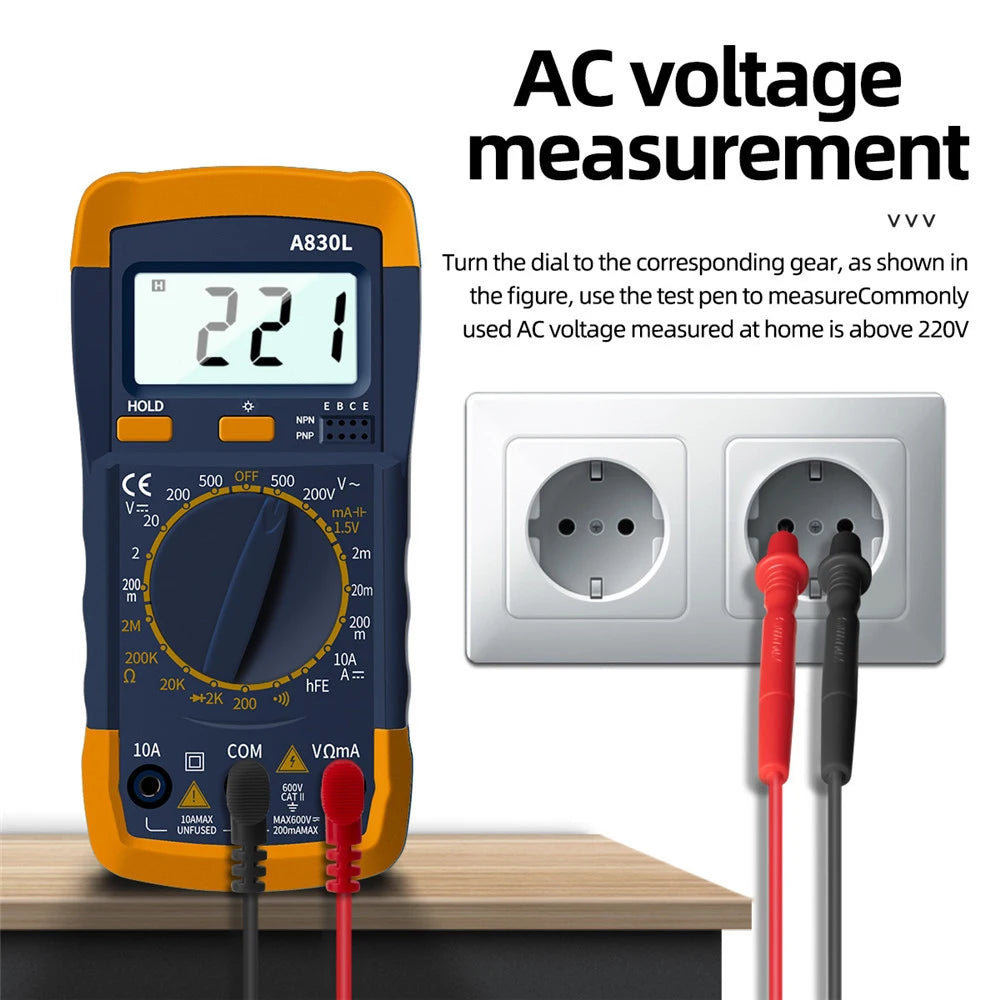 A830l lcd multímetro digital ac dc tensão diodo frequência multitester testador de corrente display luminoso com função campainha