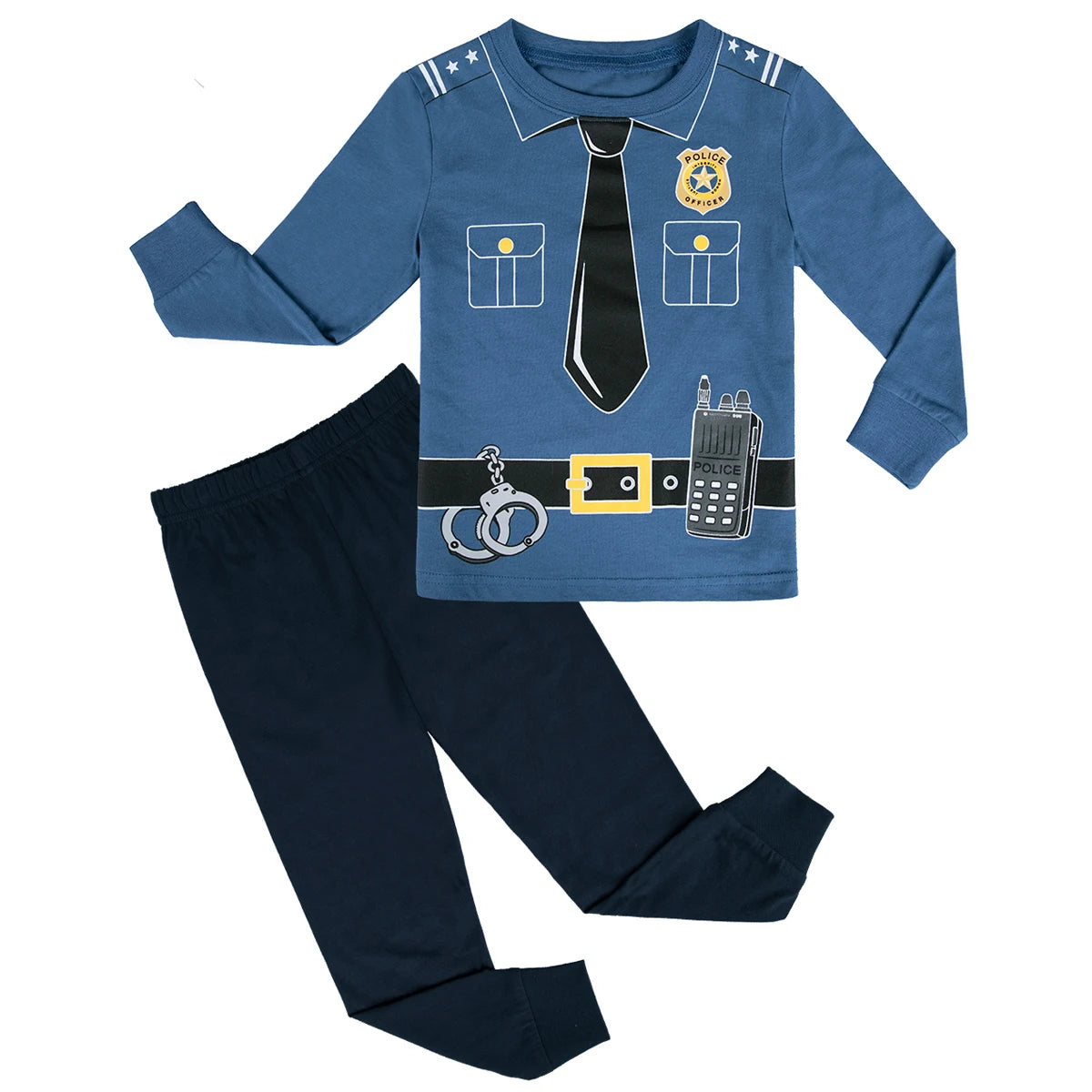 Tops e calças de manga comprida infantil, conjuntos de pijamas, pijamas bombeiro, polícia, pijamas cosplay, halloween, crianças, meninos, crianças, 2 peças