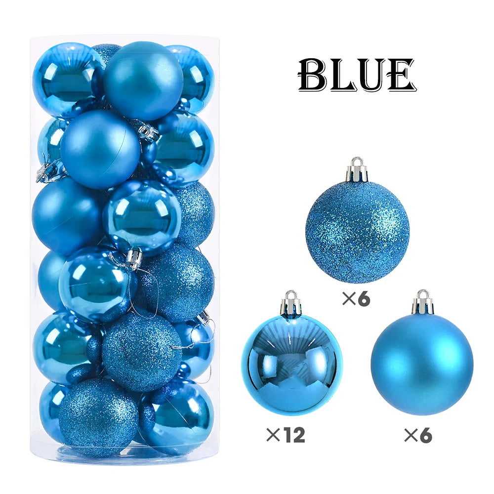 24 pçs 3cm enfeites de bola de natal vermelho azul rosa glitter ouro bola de natal pingentes árvore de natal pendurado decoração 2026 ano novo