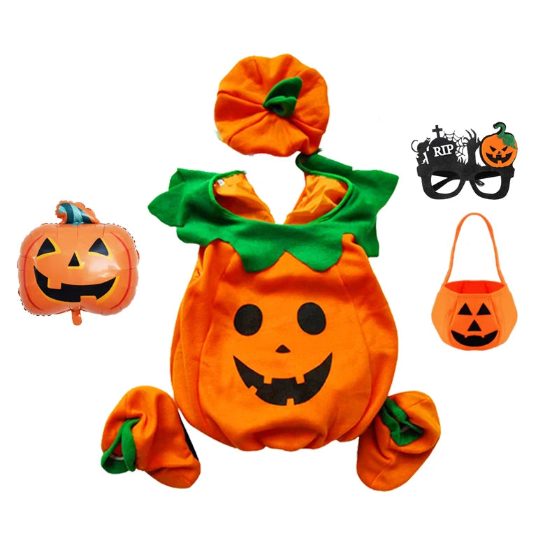 Macacão Infantil 2026 para Meninas e Meninos, Fantasia de Abóbora de Halloween com Chapéu, Cosplay para Apresentação em Palco, Fantasia para Festa de Natal