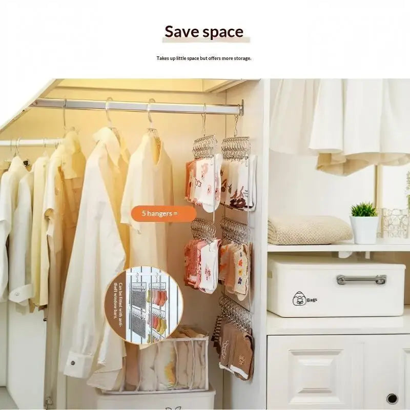 Varal de roupa em aço inoxidável com vários prendedores, resistente à ferrugem, economiza espaço, ideal para meias, roupa interior, varanda e lavanderia [YY32].