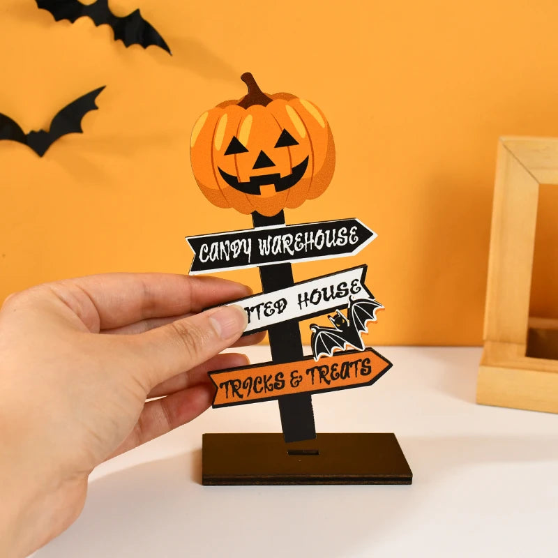 Enfeite de madeira de Halloween, fantasma, abóbora, caveira, decoração de mesa de terror para crianças, suprimentos para festa de Halloween