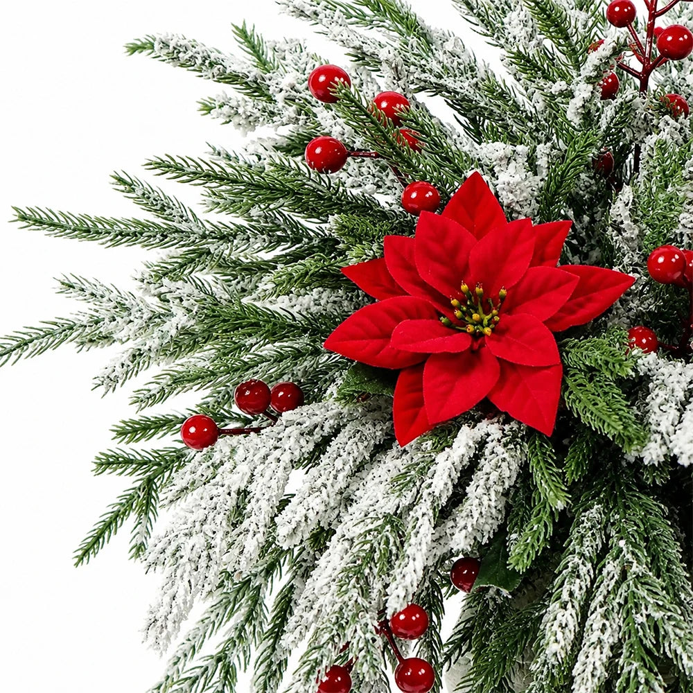 Decorações de Natal DIY, 18 peças de agulhas de pinheiro artificiais, flores de poinsétia com bagas vermelhas para festas de inverno, decoração de guirlandas para festas em casa.