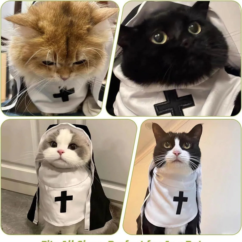 Fantasia Engraçada de Freira para Pets com Cruz para Gatos e Cães, Roupa de Halloween para Cães Pequenos a Médios