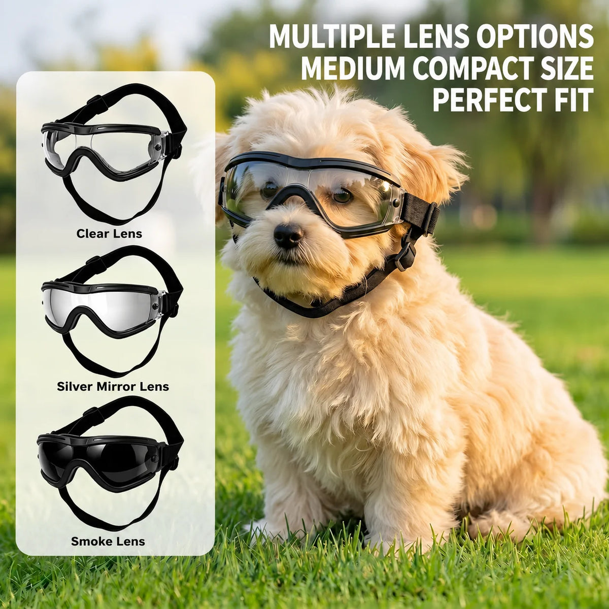 Óculos de Proteção para Cães Pequenos e Médios com Proteção UV e à Prova de Vento, Óculos de Sol para Animais de Estimação com Alça Ajustável