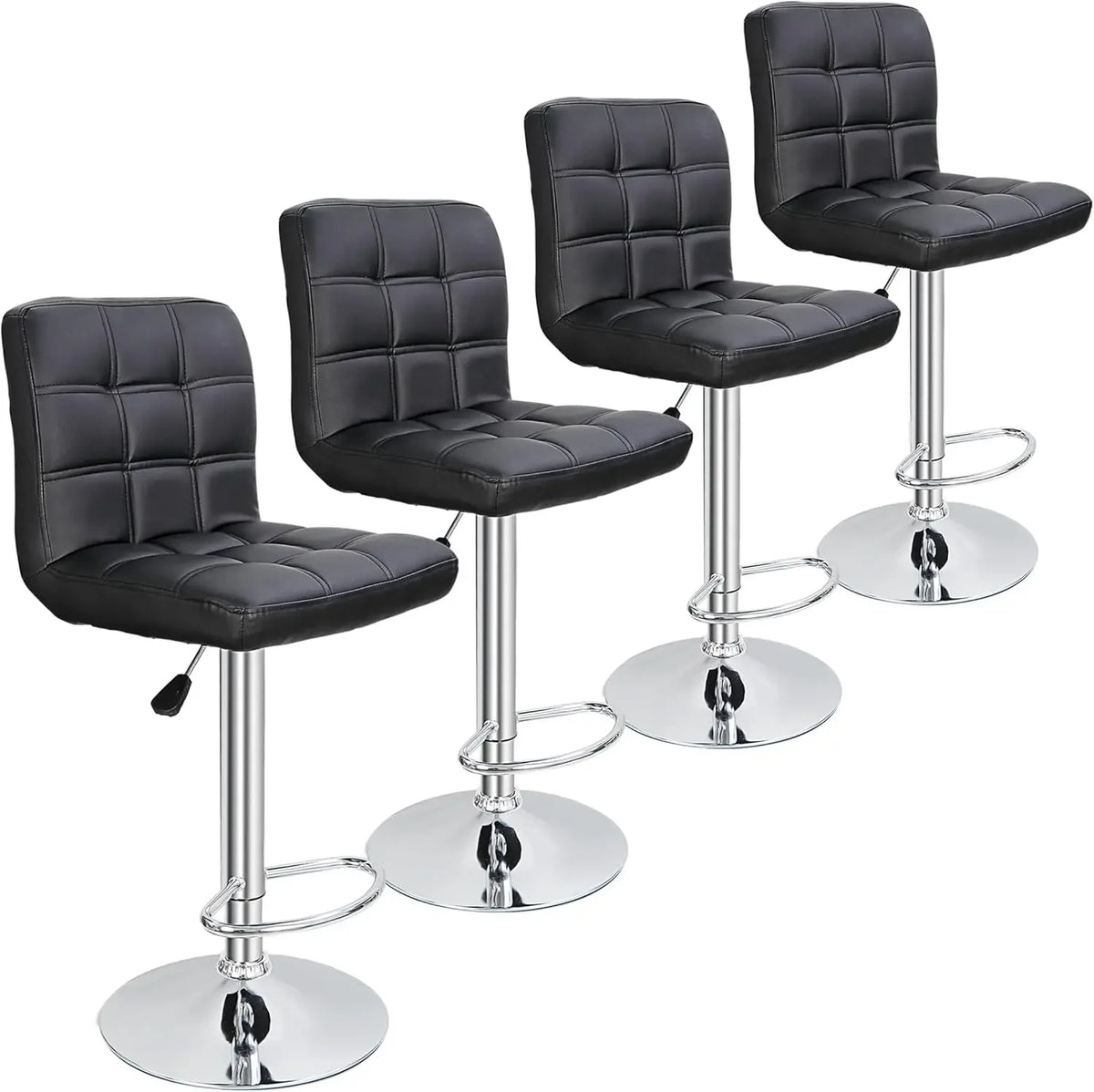 Conjunto de 4 Banquetas Giratórias Ajustáveis, Banquetas Modernas de Couro PU para Cozinha, Banqueta com Encosto Quadrado Personalizada