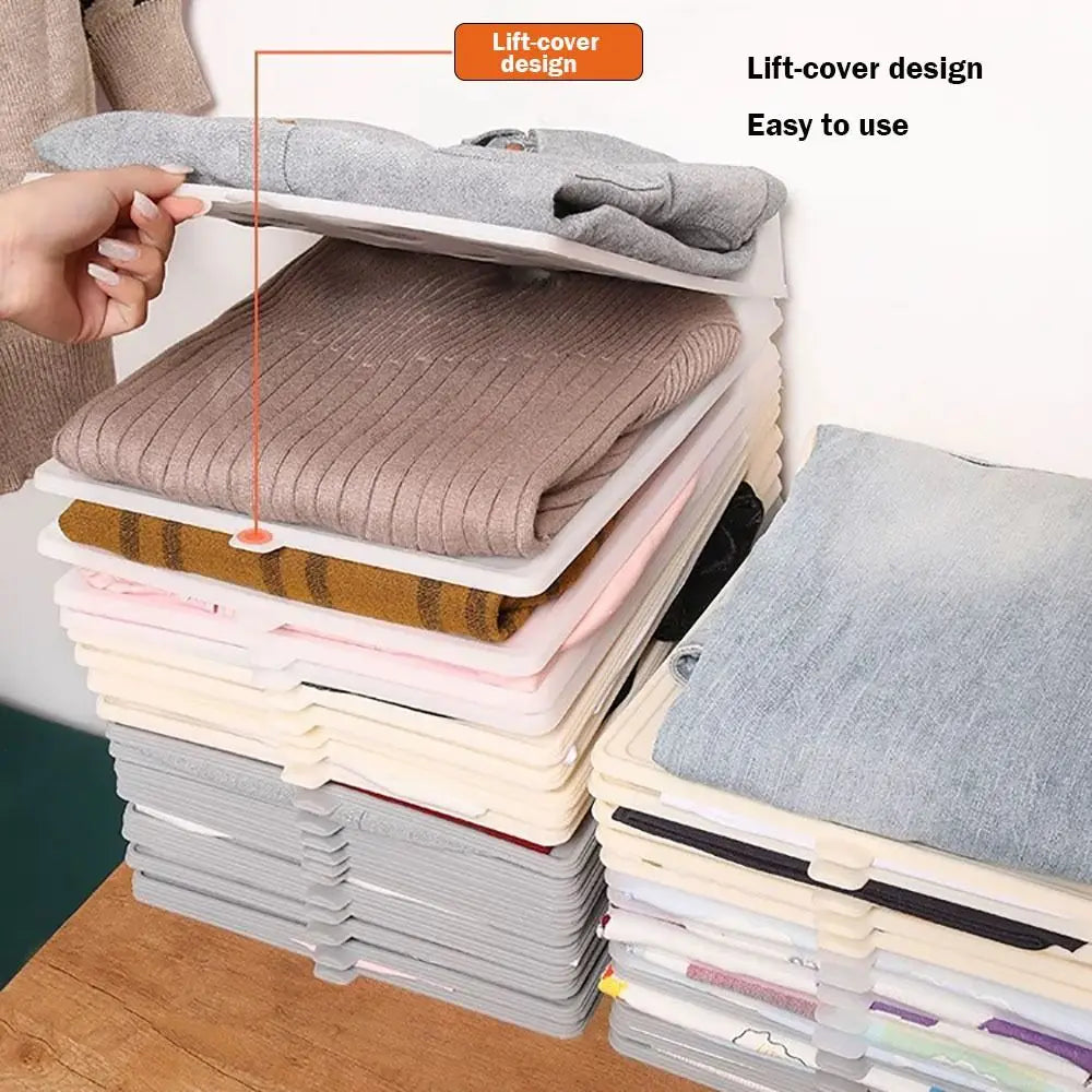 Divisores de camisa plástica empilhável Organizador de roupas brancas simples Placa dobrável preguiçosa Armário de armazenamento de roupeiro