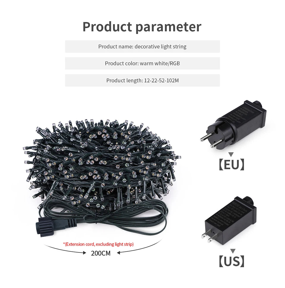 2025 decoração de ano novo led luz de natal branco/quente/rgb à prova dwaterproof água luzes da corda de fadas para cortina iluminação festa de casamento