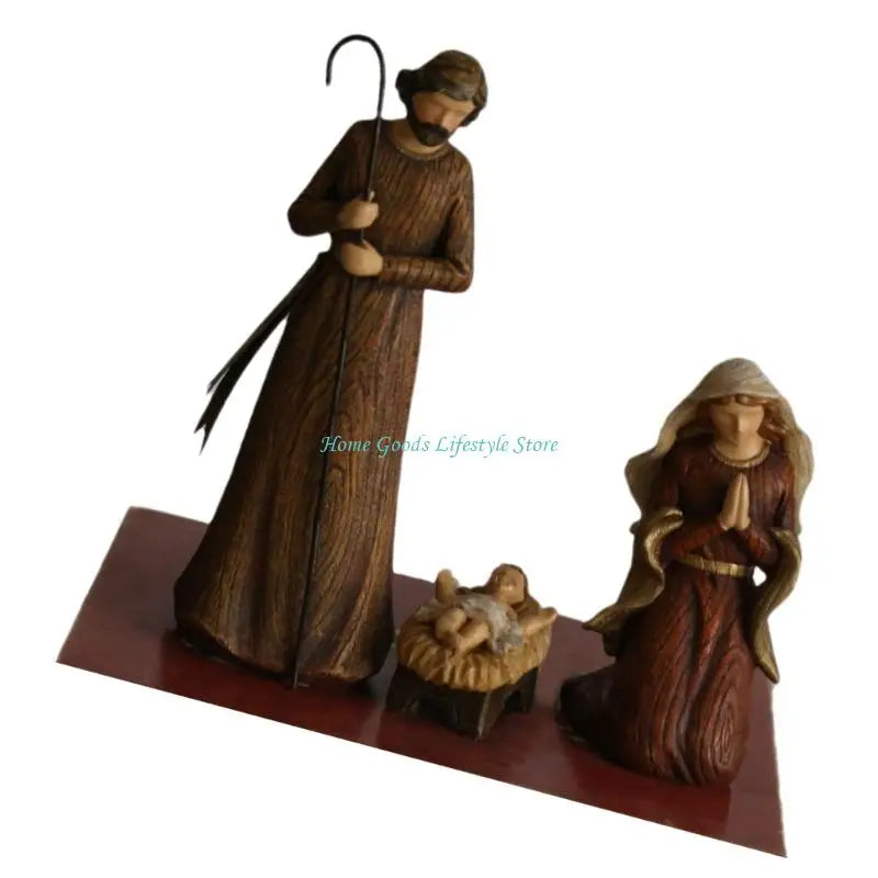 E74e coleção estátua natividade religiosa, lareira estatueta resina, cena natividade para prateleiras