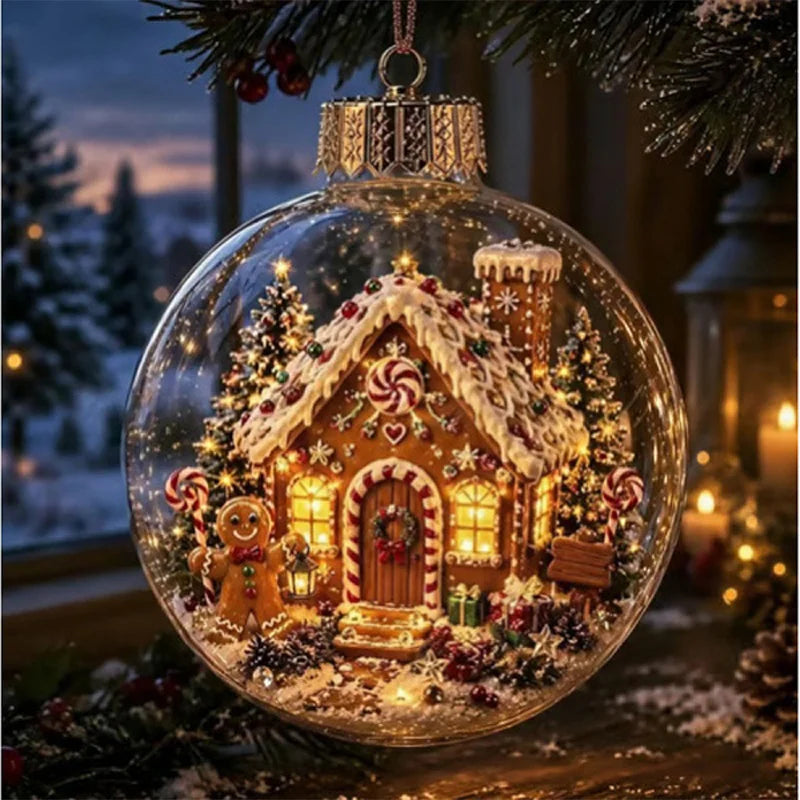 Bola de Diorama de Natal Transparente, Enfeite Luminoso, Cenário Festivo, Enfeite para Pendurar na Árvore de Natal, Decoração de Inverno para Festas e Casa, Enfeite para Janela, Natal
