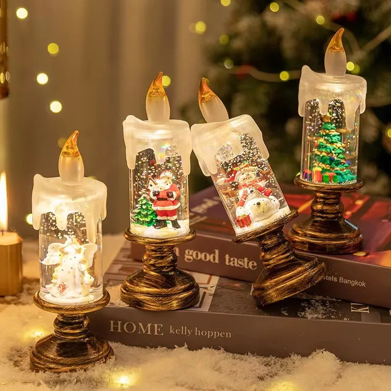 Decorações de natal lâmpada vento vela castiçal neve floco caixa música criativo presente natal arranjo cena