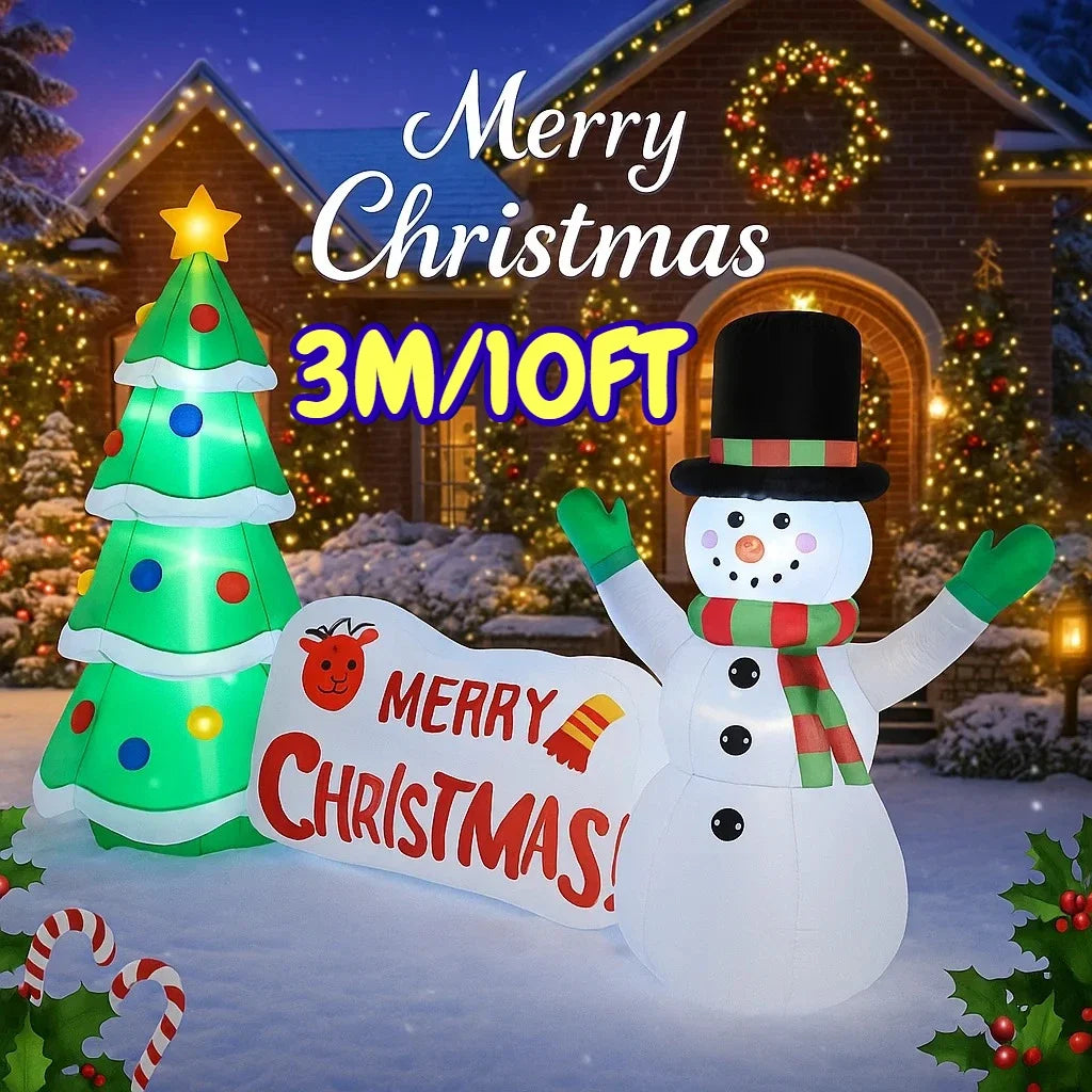 3m/10ft boneco de neve árvore de natal decorações de natal casa brinquedos infláveis com luzes led quintal festa de natal diy decoração suprimentos