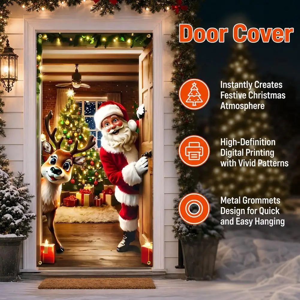 Decorações para cobrir a porta no Natal, banner com tema de Papai Noel e presentes, painel decorativo para a varanda, banner para a porta da frente, artigos para festas com tema de casa de campo.