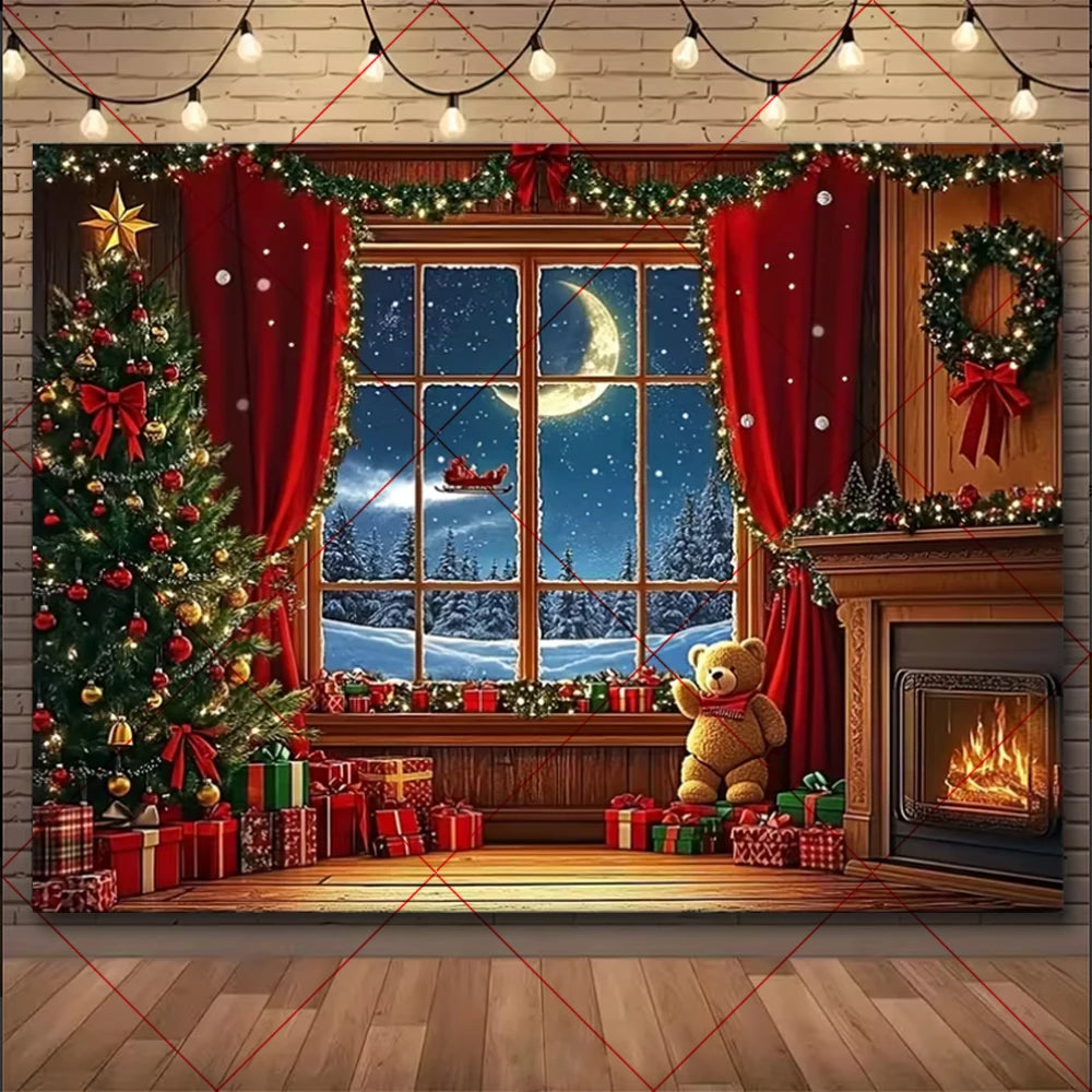 Natal inverno fundo vintage lareira festa decoração crianças photo studio suprimentos árvore de natal lanternas cenário nevado