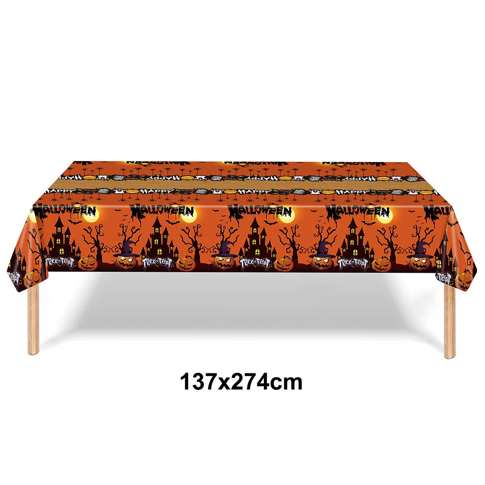 Toalhas de mesa com tema de Halloween, decorações de festa fantasma de abóbora, mesa retangular de plástico, lembranças para crianças, decoração de mesa, suprimentos para festas
