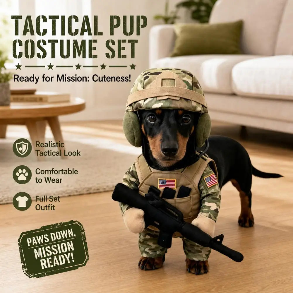 Uniforme tático para animais de estimação, fantasia de soldado para Halloween para cães e gatos, arnês tático para cães com chapéu, roupa militar divertida.