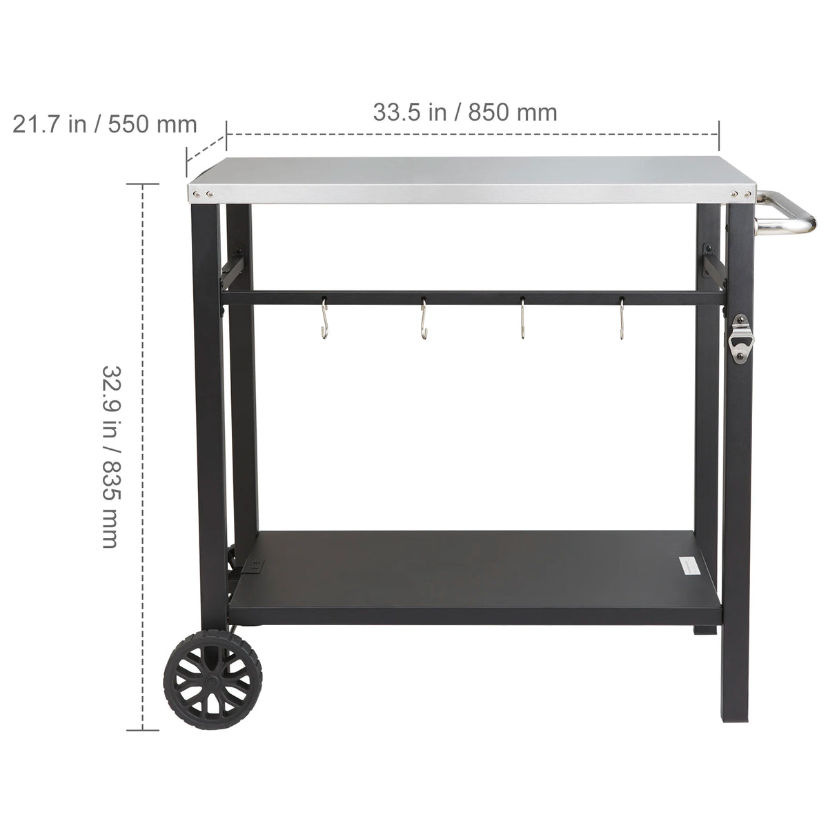 SucceBuy Mesa de carrinho de jantar com prateleira dupla Mesa de comida móvel para churrasco Suporte dobrável para forno de pizza Tampo de mesa de ferro/aço inoxidável - Kasa & Pet