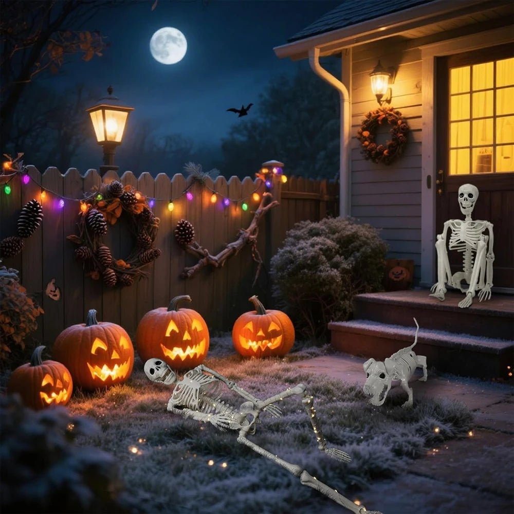 Decorações de Esqueletos Humanos e de Cães para Halloween - Decoração de Halloween Realista e Articulada de 36" para Interiores, Exteriores, Jardins e Cemitérios - Kasa & Pet