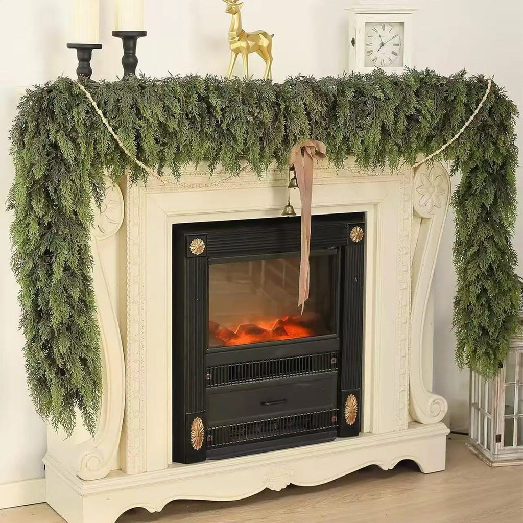 Decorações de árvore de natal feriado falso guirlanda cedro rattan grinalda artificial pinho guirlanda casamento casa lareira porta decoração