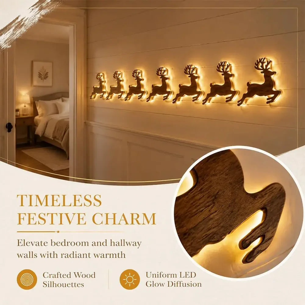 Decoração de parede natalina com luzes LED, trenó do Papai Noel, renas, árvore de pinheiro, encaixe recortado, para pendurar na moldura da porta, decoração para festas e celebrações em casa.