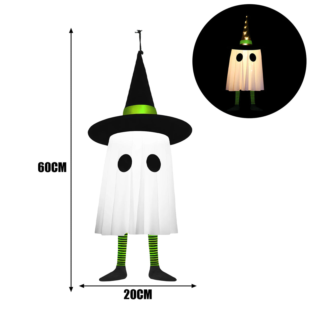 Decorações de Fantasmas Pendurados para Halloween, Luzes de Chapéu de Bruxa para Halloween ao Ar Livre, Fantasmas Brilhantes para Árvores de Jardim, Decoração de Halloween para Quintal