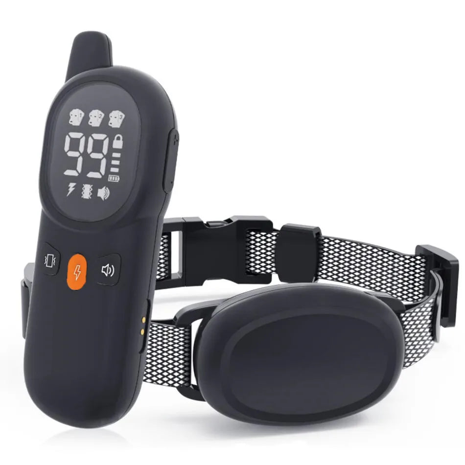 Coleira eletrônica para treinamento de cachorro, recarregável, LCD, choque remoto, animal de estimação, filhote de cachorro, treinador à prova d'água